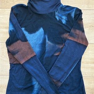 NWT Michael Stars Clara Ruched Neck Turtleneck Navy and Brown Tight Fitting Top